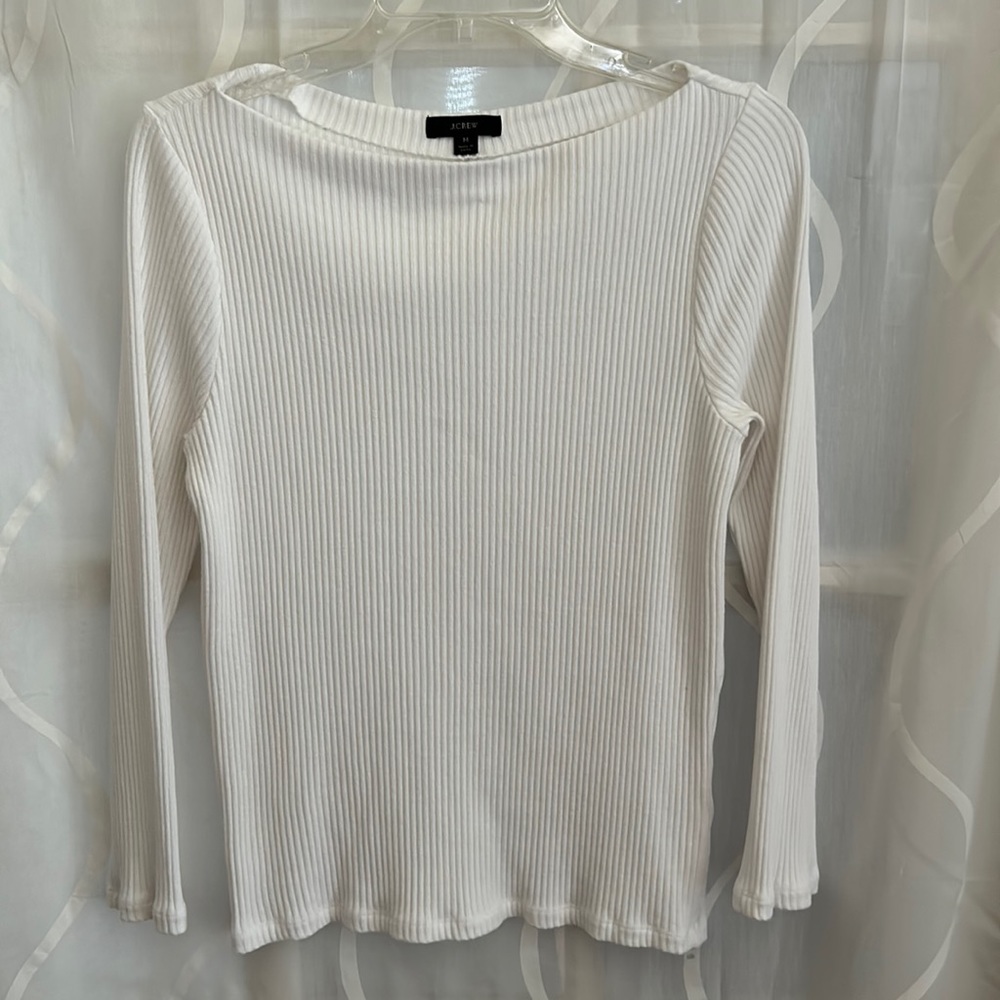 J. Crew White Ribbed Long Sleeve Sweater